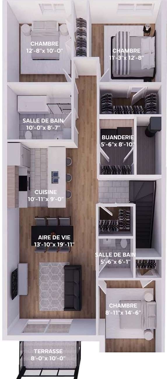 Plan de l'unité 5½ (Domaine des Ruisseaux) - 2 configurations