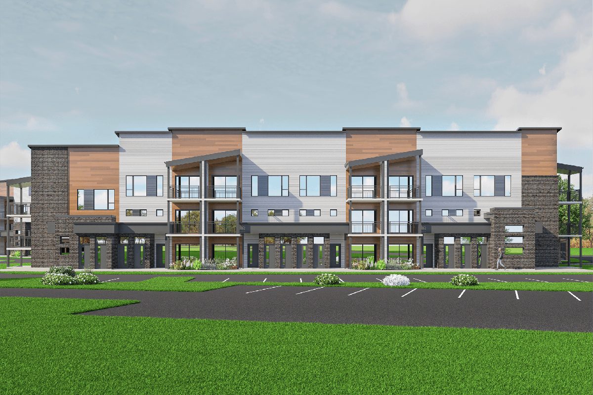 Façade des condos de la rue Léo-Gendreau Nord à Granby