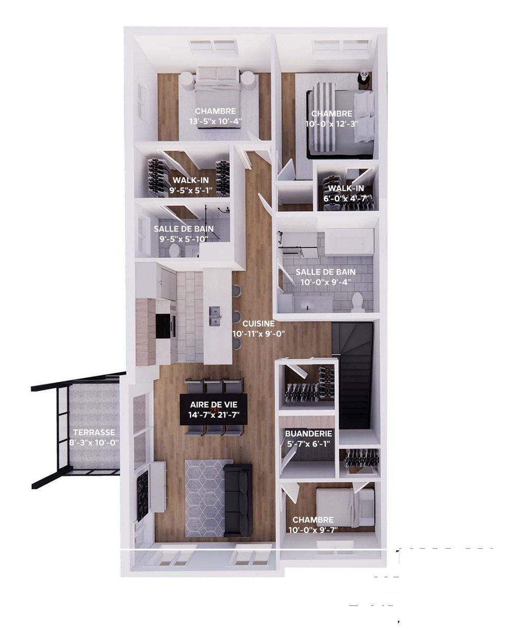 Plan de l'unité 5½ (Domaine des Ruisseaux) - 2 configurations